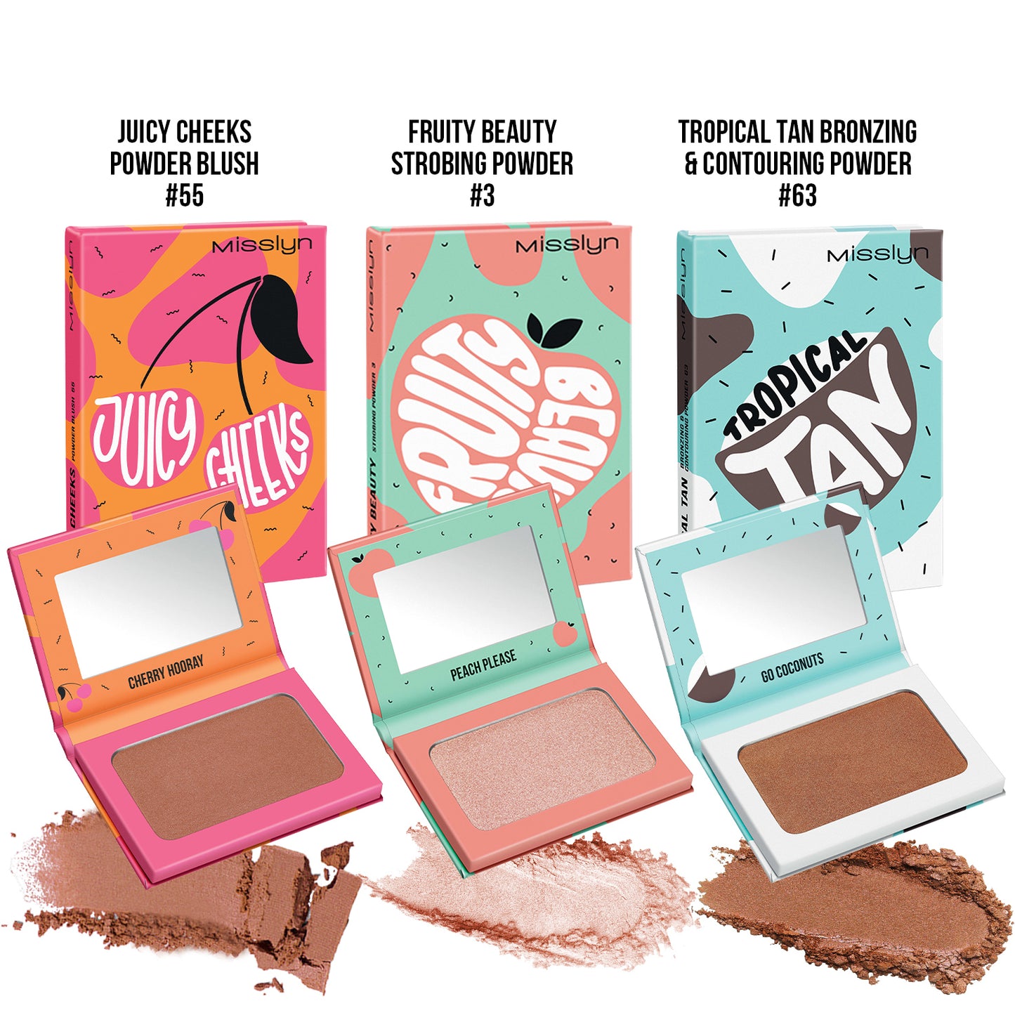 FRUITY BEAUTY STROBING POWDER & TROPICAL TAN BRONZING AND CONTOURING POWDER & POWDER BLUSH